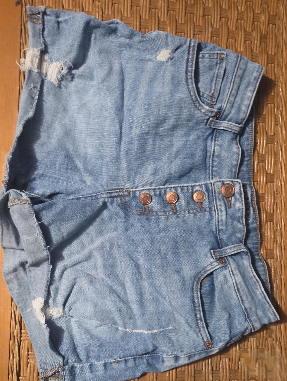Maurices High-Rise Light Blue Distressed Denim Shorts with Button-Fly